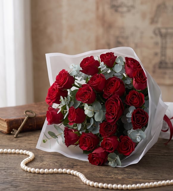 Beyaz Buket Kag�t �le 21 G�l